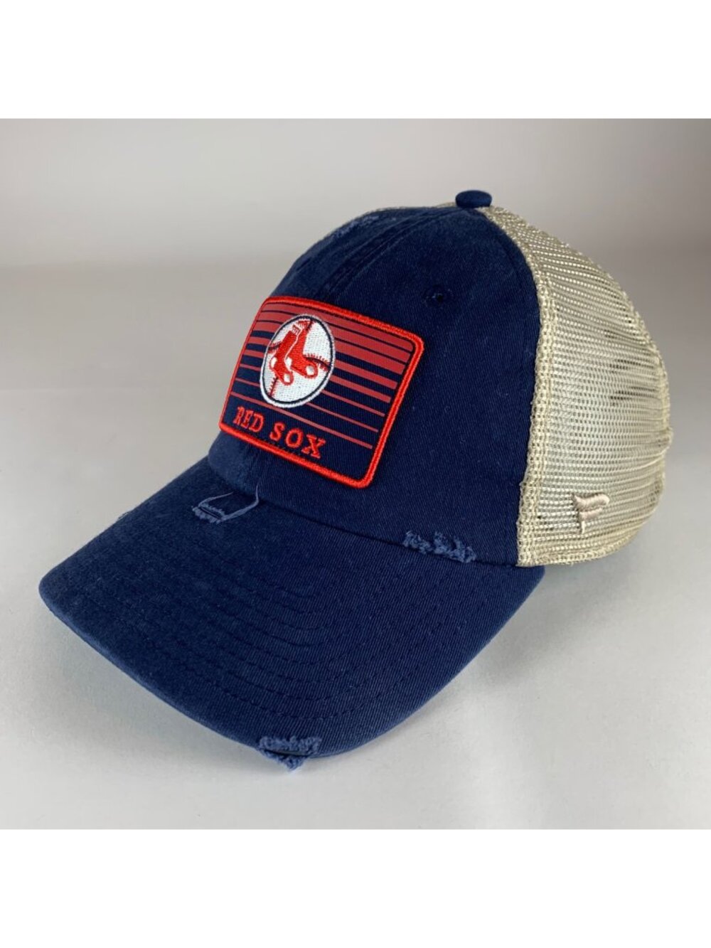 Boston Red Sox MLB Navy Blue Beige Fanatics Cooperstown Collection Trucker Hat